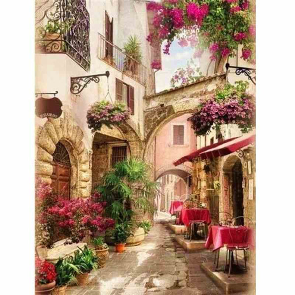Diamond painting - Karakteristiek straatje met restaurant