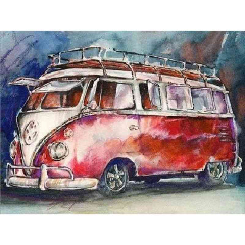 Diamond painting - Tekening van rode VW bus