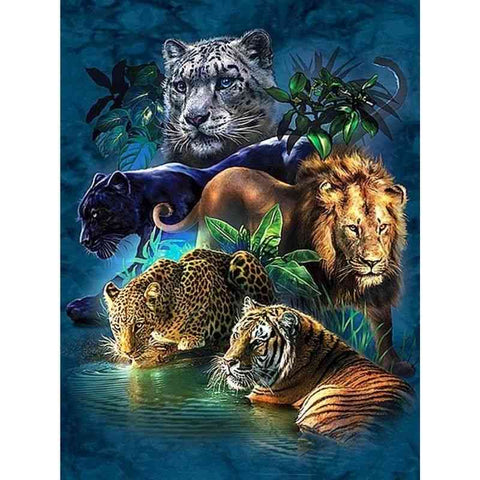 Diamond painting - Vijf wilde dieren
