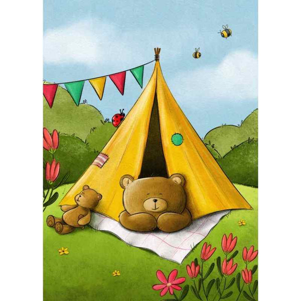 Diamond painting - Beer in tentje van illustrator Lonneke Verhoef