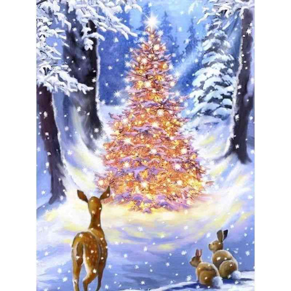 Diamond painting - Boom met lichtjes in het bos