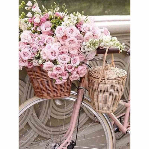 Diamond painting - Fiets met roze rozen in een mand