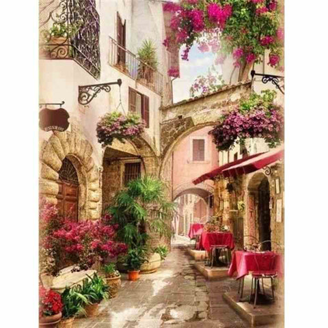Diamond painting - Karakteristiek straatje met restaurant