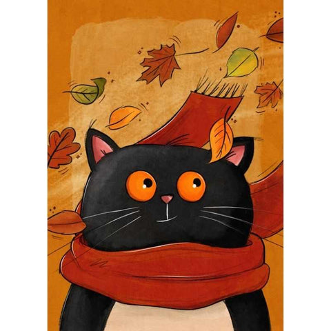 Diamond painting - Vrolijke kat in de herfst - illustratie van Lonneke Verhoef