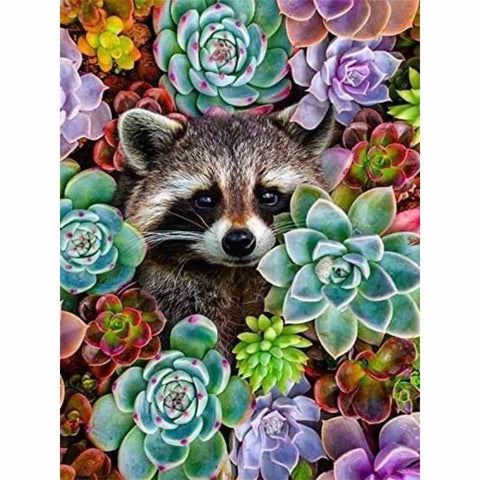 Diamond painting - Wasbeer in bloemen
