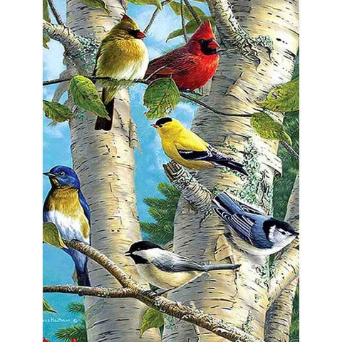 Diamond painting - Gekleurde vogels in de de boom